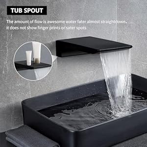 Shower faucet set complete matte black shower system with 12 inch square rainfall shower head 3 function handheld shower waterfall bathtub spout rain shower combo set bathroom wall mounted  urban country home decor