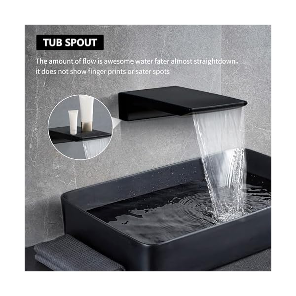 Shower faucet set complete matte black shower system with 12 inch square rainfall shower head 3 function handheld shower waterfall bathtub spout rain shower combo set bathroom wall mounted  urban country home decor