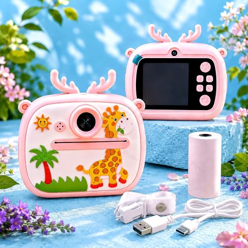 Image of VikriDA Instant Print Camera for Kids | 1080P HD Digital Camera with Video Recording, Built-in Printer, Fun Filters & Stickers - Dino-Themed Instant Digital Camera