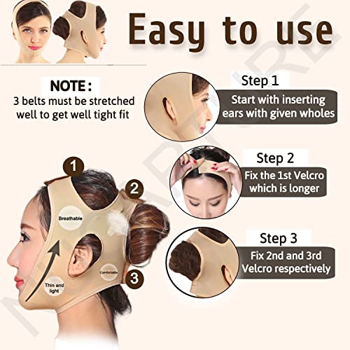 Image of Face Slimming Belt, Double chin fat reducer cheek slimmer and change face shaper wrinkle remover elastic strap, V Shape facial belt for women and men (XL,Beige),1 count