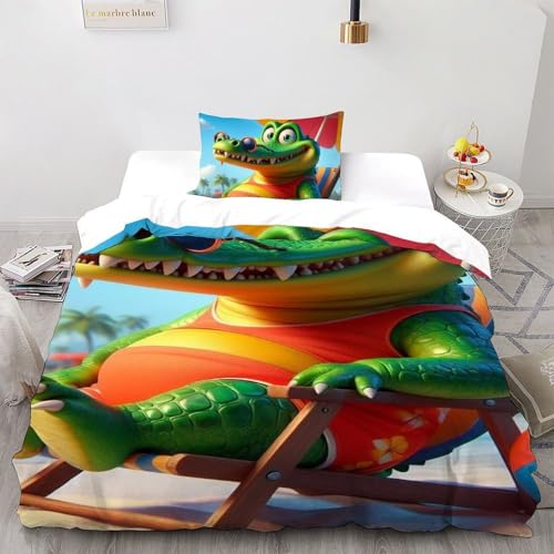 Housse de couette crocodile imprimé 3D taies d'oreiller garcon microfibre - 2