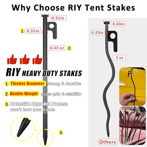Image of RIY 8 Pack Tent Stakes Heavy Duty 12 inch Steel Tent Pegs for Camping Unbreakable and Inflexible | Unbreakable and Inflexible