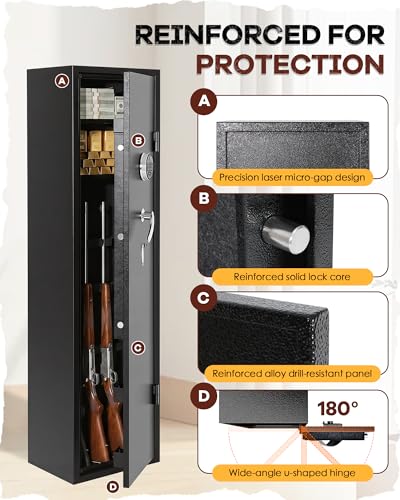Image of Bonusall Gun Safe for Rifles and Pistols, Fully Assembled 10-12 Gun Safe for Home, Large Rifle and Shotgun Safe with Quick Access Keypad Lock, Adjustable Gun Rack, Pistol Pockets and Ammo Storage
