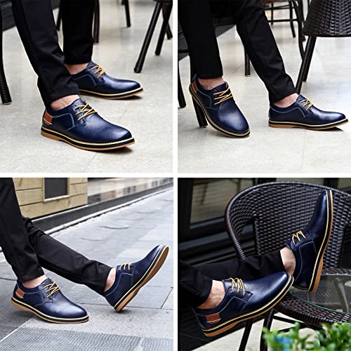 Men's Casual Leather Formal Oxford Shoes Non-Slip Breathable Lace Up Dress Shoes Round Toe Flat Comfortable Business Shoes for Dating Work4