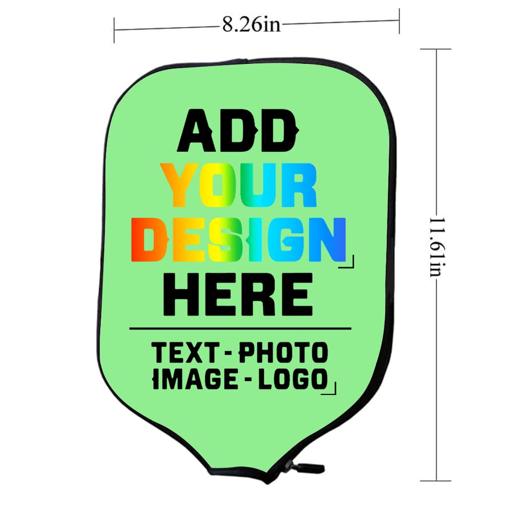 PrintOnDemand Personalized Pickleball Paddle Cover Customized Racquets Cover Sleeve Add Your Image Photo Logo Fits Most Rackets, LightGreen, W8.26 xL11.6