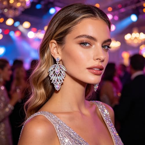 Elegant Crystal Chandelier Wedding Bridal Dangle Earrings (AB) - image 2