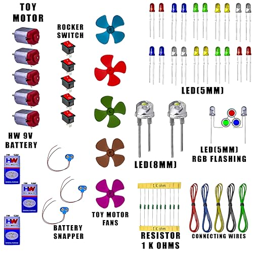 Image of School Science Project DC Motor Kit for Kids | Educational DIY Electronics Learning Kit | 60 Loose Components (Multicolour)