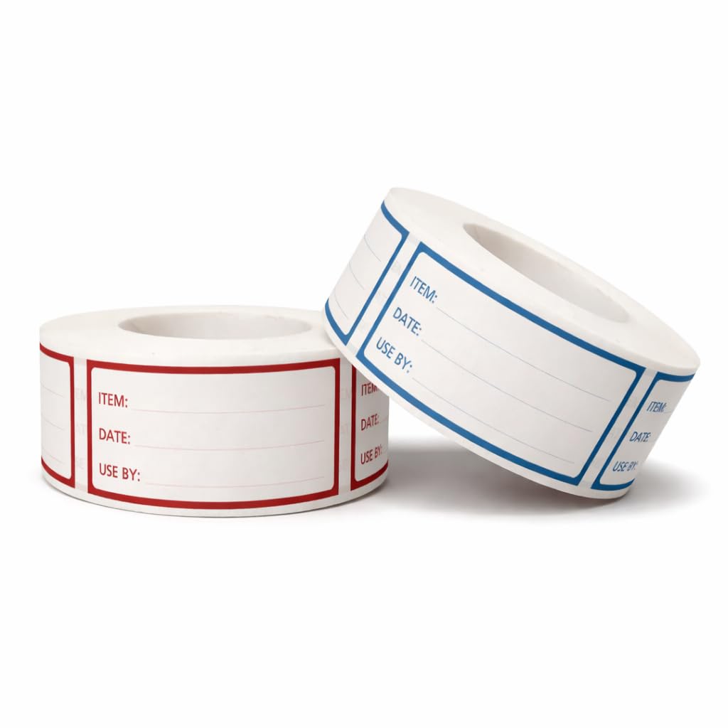1000 Food Labels Stickers (5.4 x 2.4 cm) - Easy Peel Food Date Labels No Residue 2 Rolls Blue & Red Fridge Freezer Use By Stickers for Kitchen Catering Food Hygiene Storage Best Before by Alevial