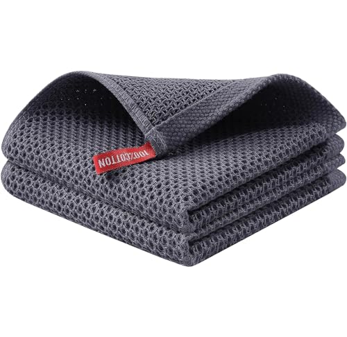 Image of 100% Cotton Kitchen Dish Cloths, 6 Pack Waffle Weave Ultra Soft Absorbent Dish Towels for Drying Dishes Quick Drying Kitchen Towels Dish Rags, 13.4 X 13.4 Inches (Dark Grey, Pack of 2)