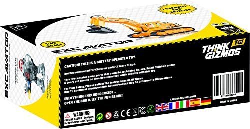 Remote Control Toy Excavator Construction Vehicle TG643 – 7 Channel Full Function RC Excavator Toy for Boys & Girls - with Lights & Sounds by Think Gizmos (Trademark Protected)