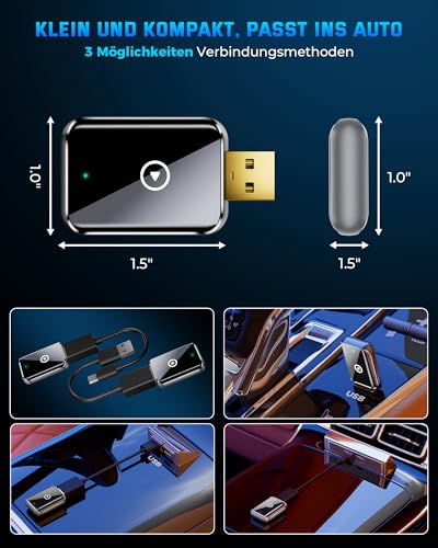 2025 Wireless Carplay Adapter für iPhone - Converts Wired to Wireless carplay Adapter, Mini Plug & Play Carplay for Cars from 2017 & for iPhone iOS 10+, USB & Type-C