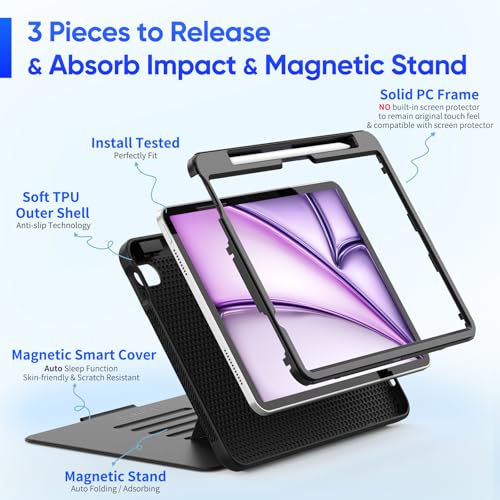 SEYMAC stock for iPad Air 11 inch Case 2024/2025 (M2/M3), Shockproof Cover with Pencil Holder, [Multi-angle] Magnetic Stand & Card Slot, Auto Sleep/Wake Smart Case for iPad Air 6th/7th Gen, Black - Image 6