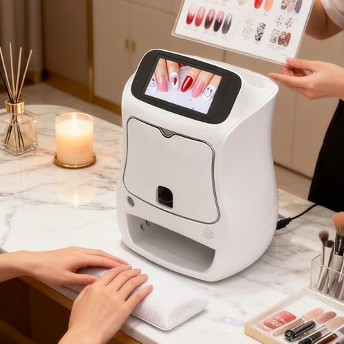 agreilduite Máquina De Impresión 3D De Uñas, Impresora Automática De Uñas con Pantalla Táctil Y Secador De Uñas Integrado, Impresora Digital De Uñas con Paquete De Esmaltes, para Niñas Y Mujeres