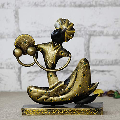 Image of eCraftIndia Tribal Man with Pagdhi Playing Musical Instrument Decorative Showpiece, Golden and Black, one Size (IRLADY511)
