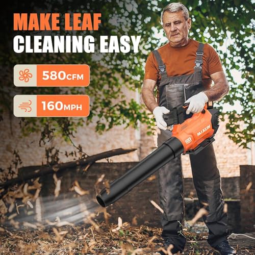 Leaf Blower Cordless - 580CFM/160MPH Electric Leaf Blower, 2 X 4.0Ah Battery and Charger with 3 Speed Modes, for Lawn, Yard, Sidewalk, Garage Cleaning