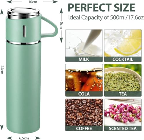 Image of Xanthos-500 ml Stainless Steel Vacuum Insulated Flask with Cup & Handle, Double Wall Hot & Cold Water Bottle, Thermos for Tea Coffee, Travel Bottle for Office, Home & Outdoor (Pastel Green)