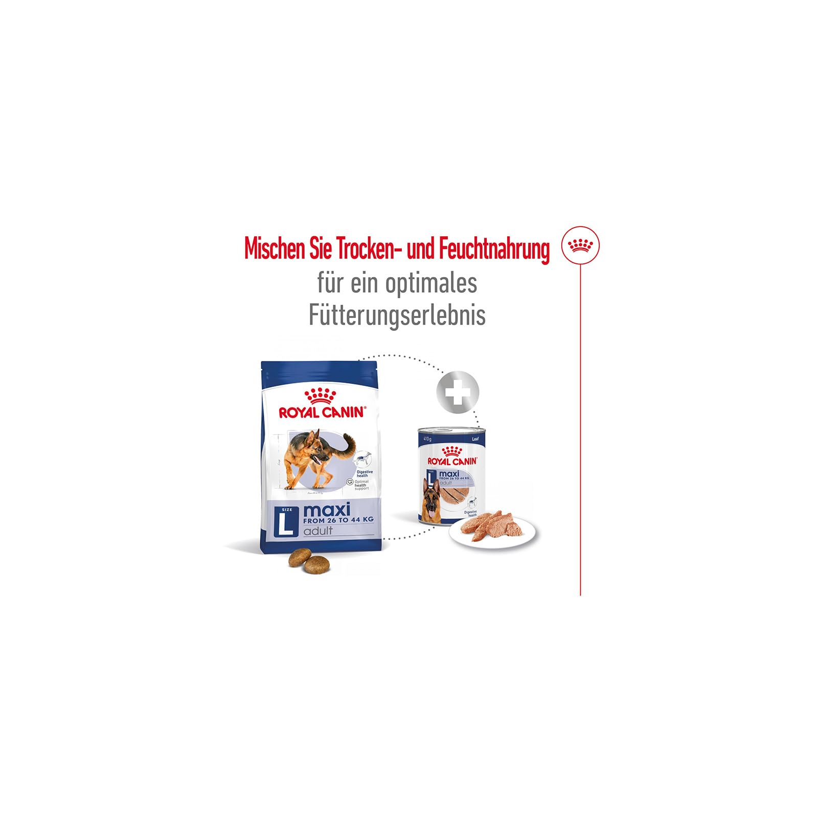 Royal Canin Maxi Adult | 12 x 410 g | pełnoporcjowa karma dla dorosłych dużych psów (26-44 kg) | bogata w składniki odżywcze i zbilansowana karma nawilżona z wysoce przyswajalnymi białkami