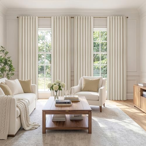 Image of ANRODUO Cream Beige Back Tab Blackout Curtains 63 Inch Long 2 Panels | Rod Pocket,Thermal Insulated Room Darkening Light Blocking Curtains for Living Room Bedroom Privacy,W42xL63