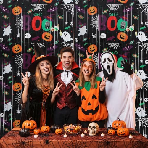 Image of TONIFUL 2Pcs Halloween Boo Metallic Tinsel Foil Fringe Curtains Streamers