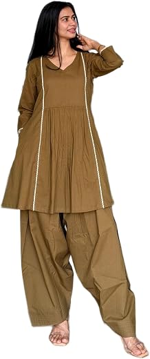 HION HILS Women's Solid Peplum Cotton Kurti A-Line Kurti With Dhoti Pant for Girls