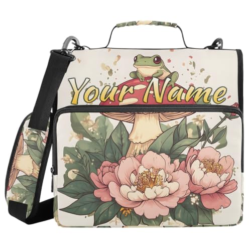 Image of Custom 3 Ring Zipper Binder Mushroom Frog Flower Personalized Name 1.5 Inch Binders Large Capacity Multi Pockets for School Office Supplies