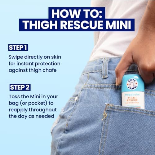 Megababe Thigh Rescue Anti-Chafe Stick Mini | Travel size, great for on-the-go | Vacation and Hot Weather Essential | Prevents skin chafe & irritation | Thighs, bra-lines & more | 0.81 oz (Pack of 1) - 5
