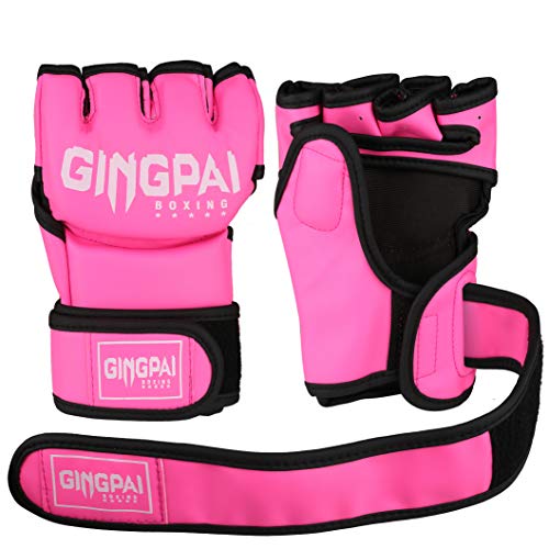 Gingpai Boxing Mma Ufc Gloves For Men Women, Fingerless Punching Heavy Bag With More Paddding Gloves For Kickboxing, Sparring, Muay Thai (Pink-White, M) #TOP2
