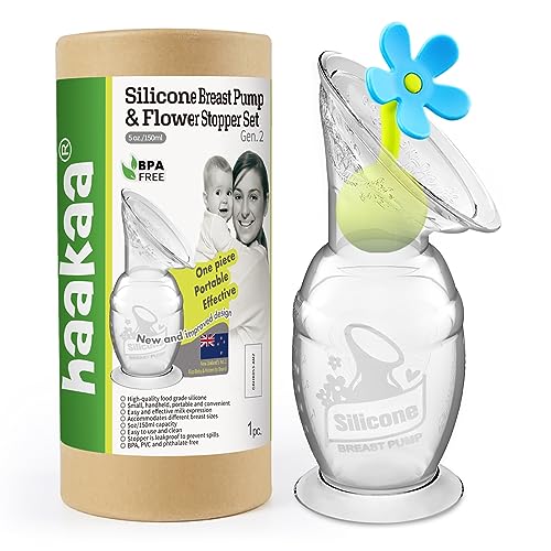 Image of haakaa Manual Breast Pump with Suction Base and Flower Stopper Set for Breastfeeding(5oz/150ml)(Blue)