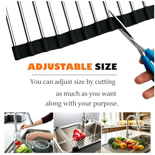 Image of Ahyuan Roll up Dish Drying Rack Over The Sink Kitchen Roll up Sink Drying Rack Portable Dish Drainer Foldable Dish Drying Rack (Black, 20.5''X16.9'')