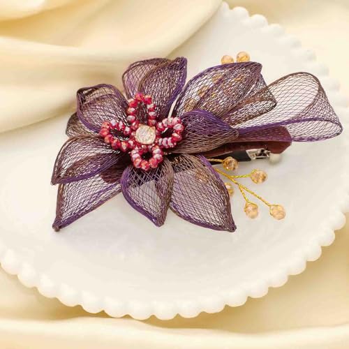 Pinza para pelo tipo flor con cristales, hecha a mano miniatura 4