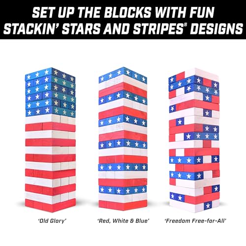 Image of GoSports Giant Wooden Stacking Game - Stacks Up to 5 ft - Choose Brown Wood Stain, Gray, Natural, Stars & Stripes, or Tropical Hardwood - Toppling Tower