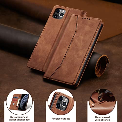 Image of Jasonyu Flip Wallet Case for iPhone 11 Pro Max,Leather Magnetic Folio Cover with Card Holder,Kickstand - TPU Shockproof Durable Protective Phone Case,Brown