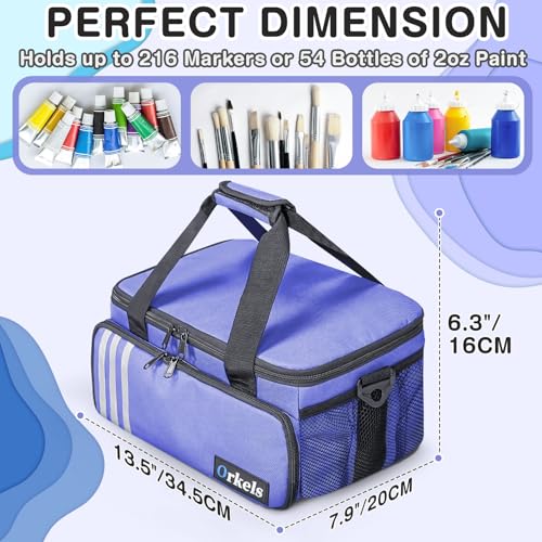 Image of ORKELS Craft Paint and Marker Organizer, Acrylic Paint Storage Bag with Brush and Bottle Holders, Large Marker Carrying Case for Artists (Purple)