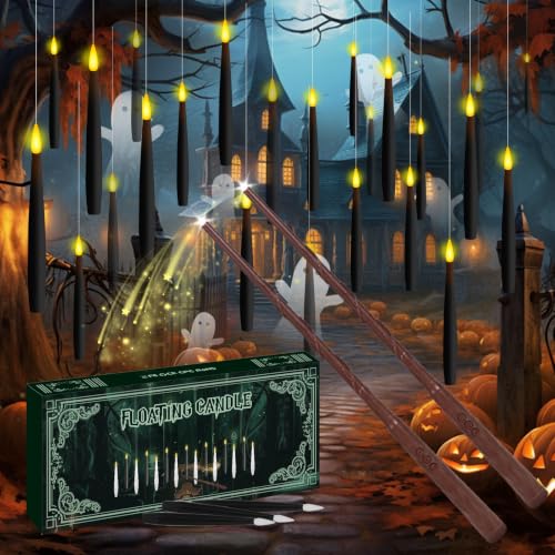 Image of 24Pcs Floating Candles with 2 Wand Remote Timer for Halloween Decor - Black