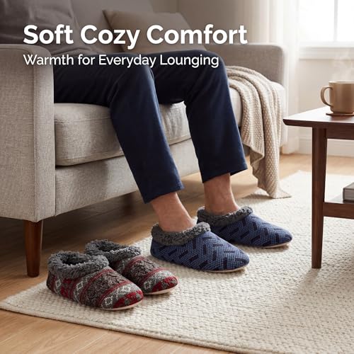 Image of cosyone1997 2-Pair Mens Slippers Sherpa Lined Fuzzy Slipper Socks Non Slip | Soft sole, gripper dots, flexible fit, machine washable, sizes 8-9 to 14-15