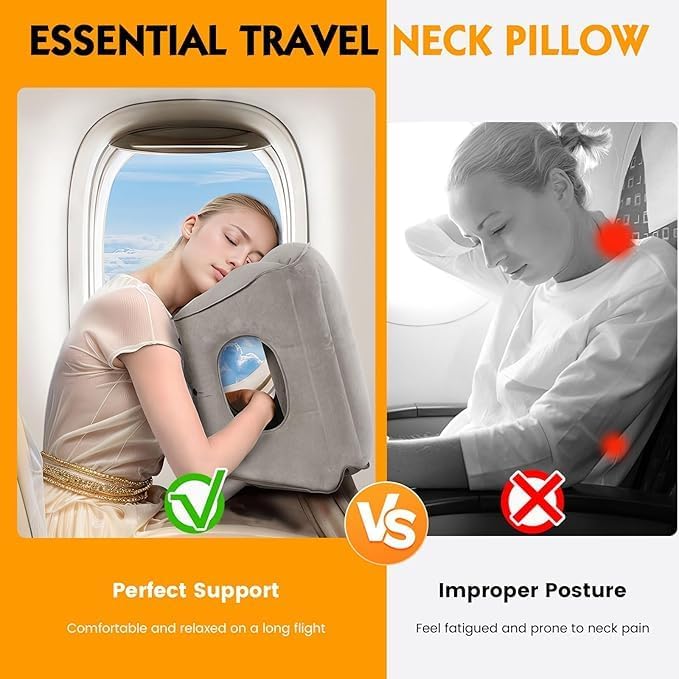 CloudBliss Inflatable Travel Neck Pillow for Airplane – Ergonomic Support to Relieve Neck & Shoulder Pain | Portable, Quick-Inflate & Deflate | Ideal for Airplane, Car, Office & Home Use 4