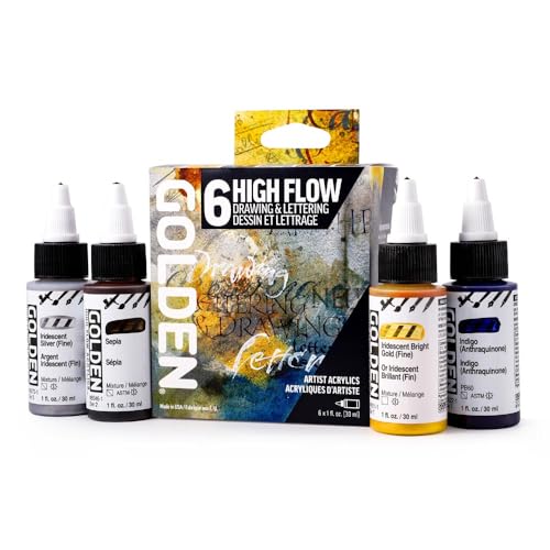High Flow Acrylics by GOLDEN High Flow Drawing & Lettering Set 6 Colors Professional Acrylic Paint