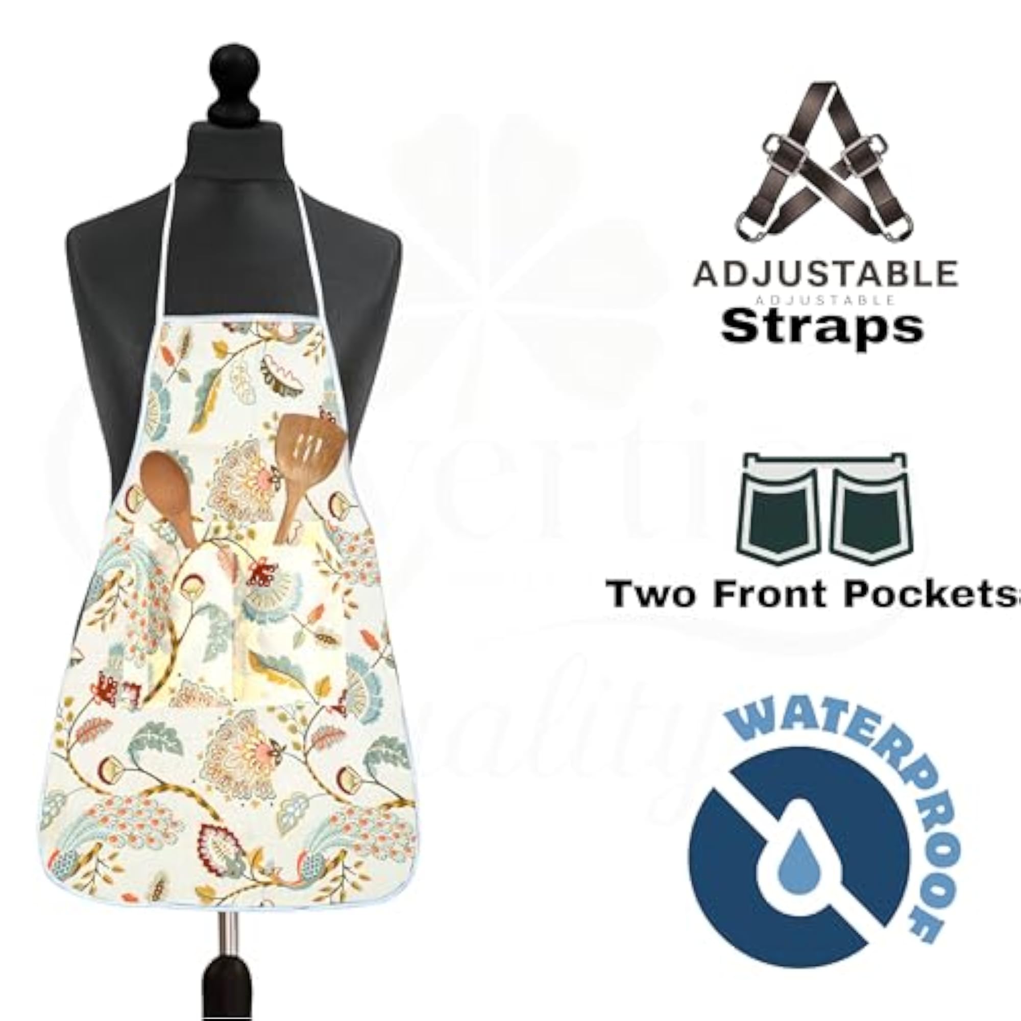 Floral Kitchen Apron, Unisex, Waterproof