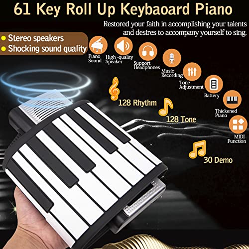 Ivonney 61 KEYS PORTABLE PIANO Roll Up Piano Keyboard 61 Keys Hand Rolled Portable Piano, Rolling Keyboard Piano, Silicon Flexible Roll Out Piano Keyboard thumb #2