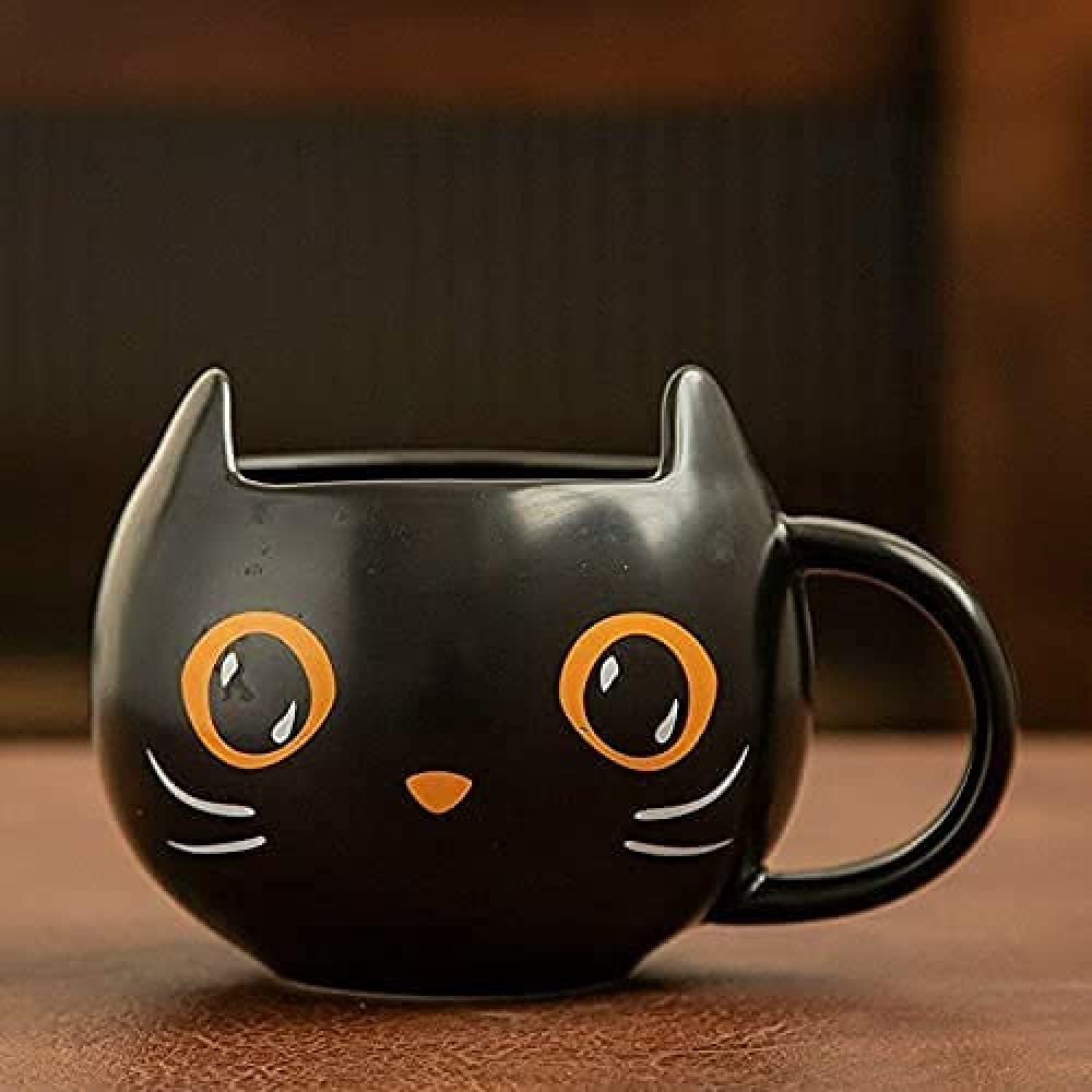 Feliz Texto De Halloween, Gato Negro Con Sombrero De Bruja Sentado En Una Taza Ilustración Vectorial Brujo Morado Vector Stock Image197086790