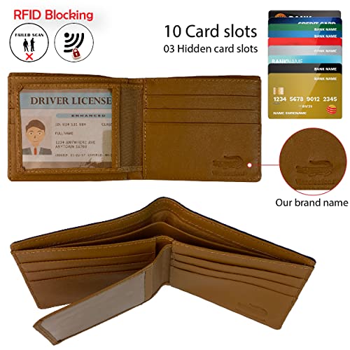 Image of HATA Red Exotic Bifold Leather Wallet with Hidden Compartment, Men's Minimalist Wallets with RFID Blocking & ID Window Credit Card Holder, Men Handmade Gift for Birthday, Father's Day VINAM-103