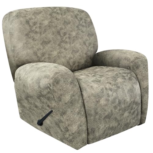 Image of ANARACHON Recliner Chair Covers Leather Look, 4 Pieces Recliner Covers Non Slip, Soft Slipcovers for Large Recliners, Furniture Protector Washable for Pets (1 Seater, 03 Beige)