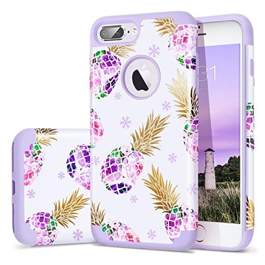 Fingic iPhone 8 Plus Case/iPhone 7 Plus Case Slim Fit 2 in 1 Pineapple Pattern Design Soft Rubber Hard PC Anti Scratch Shockproof Protective Case Cover for Apple iPhone 7 Plus & 8 Plus 5.5", Purple