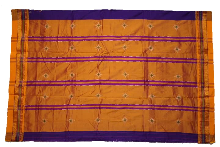 Image of Women Ilkal Cotton Blended Silk Kasuti Embroidery Saree with Traditional Stripe Pallu Unstitched Blouse Pattu