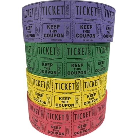 The Ticket Gurus Raffle Tickets - (4 Rolls of 2000 Double Tickets) 8,000 Total 50/50 Raffle Tickets (Yellow/Green/Red/Purple) Cover