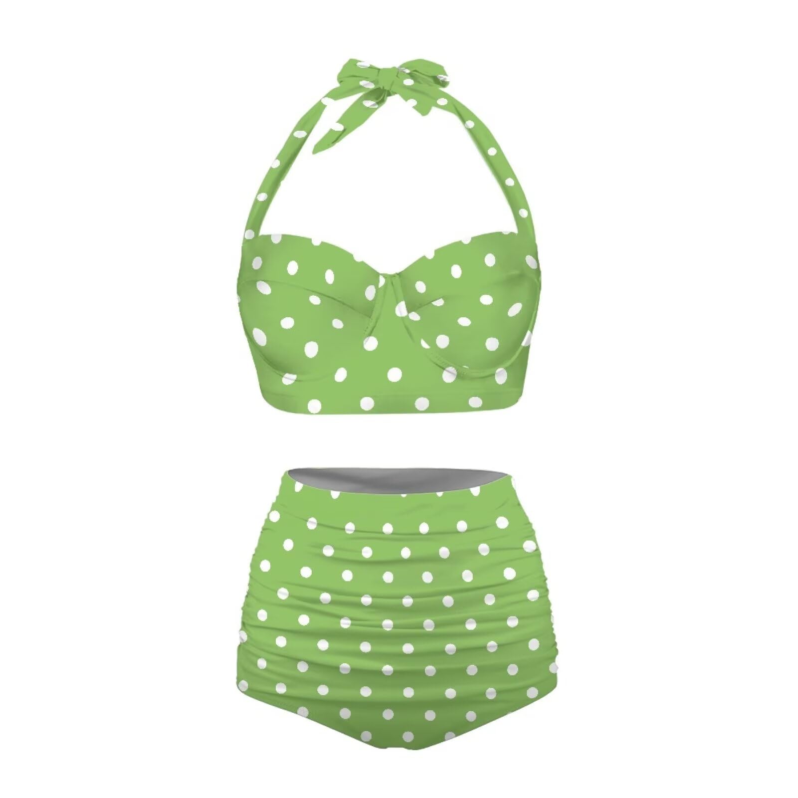 NRBEAWD Women's Sexy Bikini Green Polka Dot Swimsuit Thong Bottom Two Piece Bikini Double Shoulder Straps Cute Swimsuit Triangle Bathing