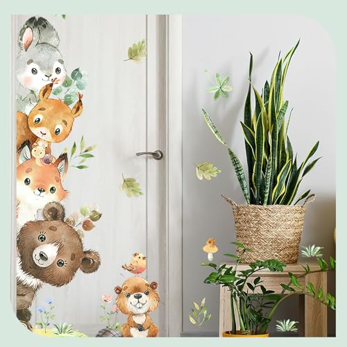 Jungle Animals Door Wall Decals, Safari Animal Wall Stickers Bear Fox Rabbit Squirrel Wallpaper Nursery Wall Decor Peel and Stick Wall Art Decoration for Baby Nursery Kids Bedroom Living Room - Image 4