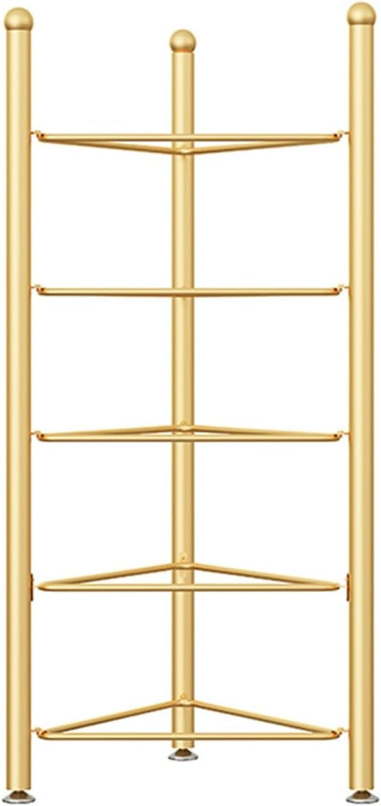 Sports Ball Storage Rack Yoga Ball Storage Tower, 1.9 1.6 1.3 0.7 M Tall Exercise Ball Organizer for Home Gym Balance Stability Balls, Floor Stand/Holder with Triangles Support(Gold,5 layer H 130cm/51