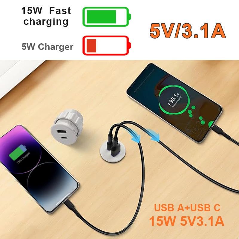 Image of Audiovan Charging Top for Your Home and Office Furniture (White USB Grommet)