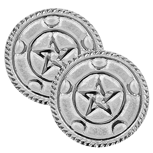 Incense Garden Altar Tile Silver Plated Round - Pack of 2 - (Crescent Moon Pentacle) - 3 Inches